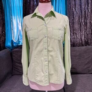 Gap Womens Long Sleeve Button Down Shirt Lime Green Chest Pockets Size S Classic
